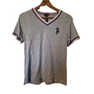U.S. Polo Assn Womens V Neck T-Shirt Gray Pink Blue Size Large Classic Stretch